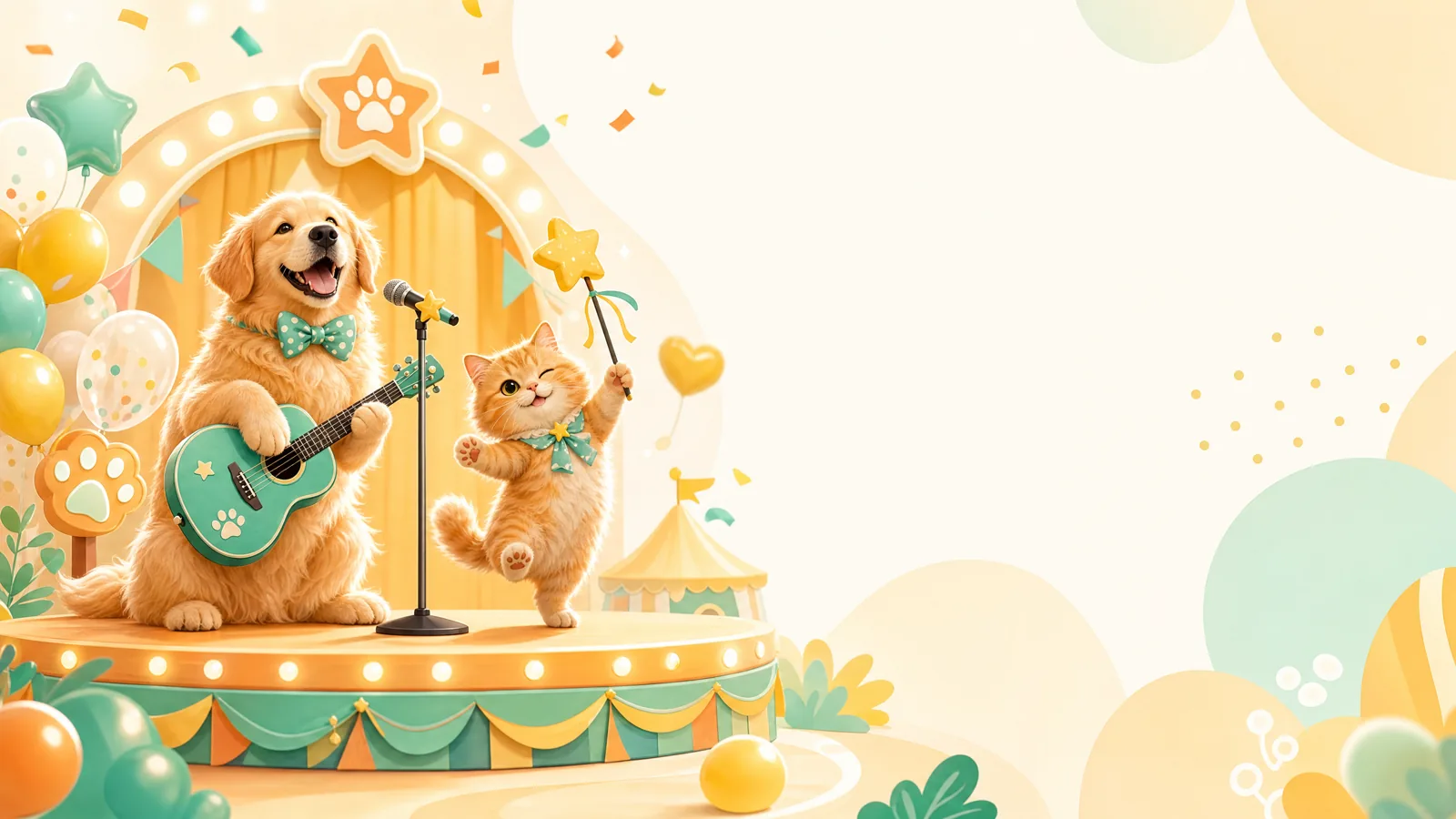 金毛汪星人与橘猫在萌宠才艺舞台上表演的赛事焦点图